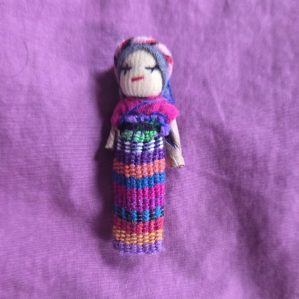 Handmade Tiny 2.25" Guatemalan Worry Doll - Bright Multicolor Woven Fabric